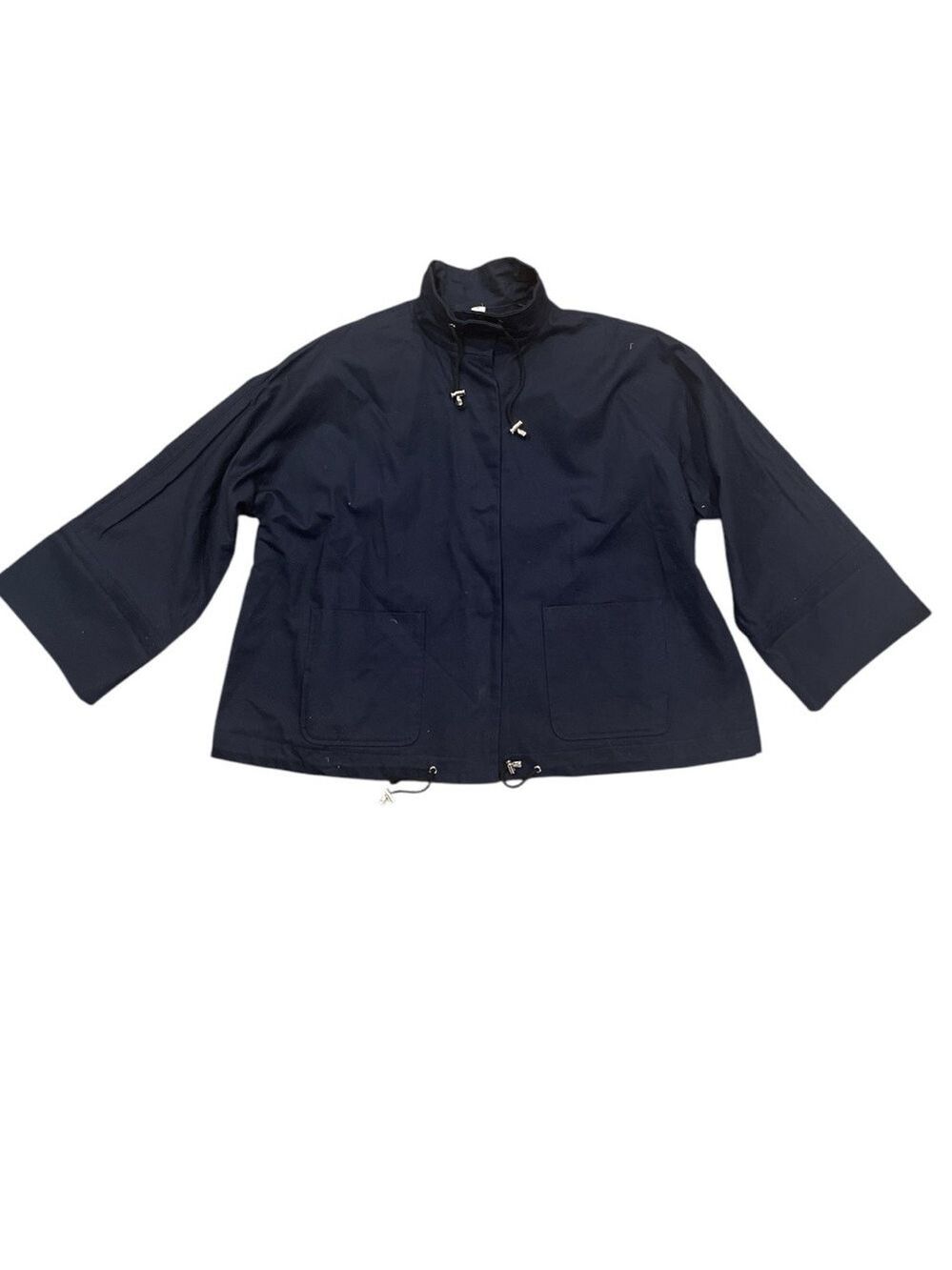 MARLA WYNNE XL navy 100% cotton snap front close huge pockets wide sleeves